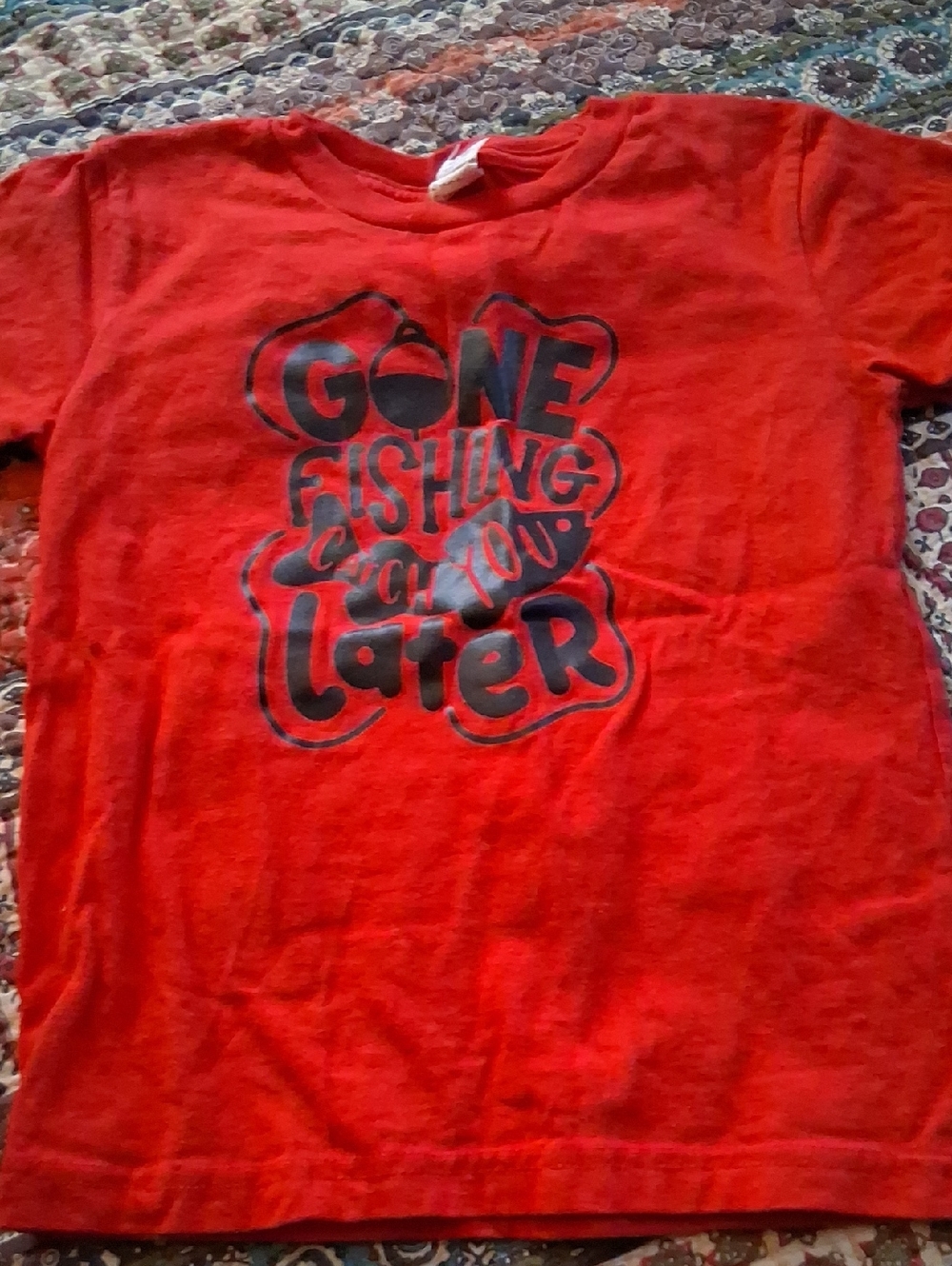 Kids Graphic 'Gone Fishing Catch You Later' Short Sleeve Tee - Red